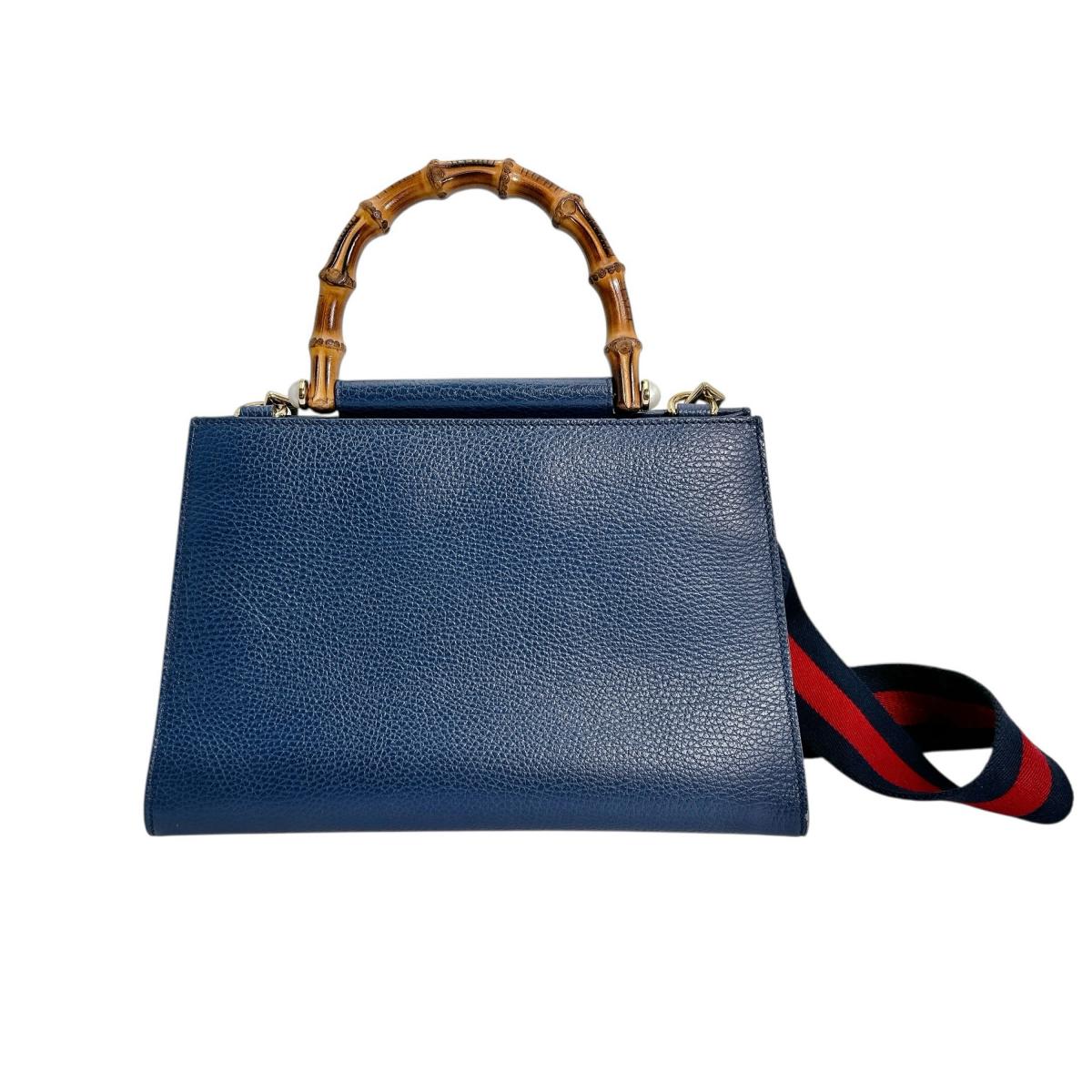 Gucci Bamboo 2way Leather Blue Handbag