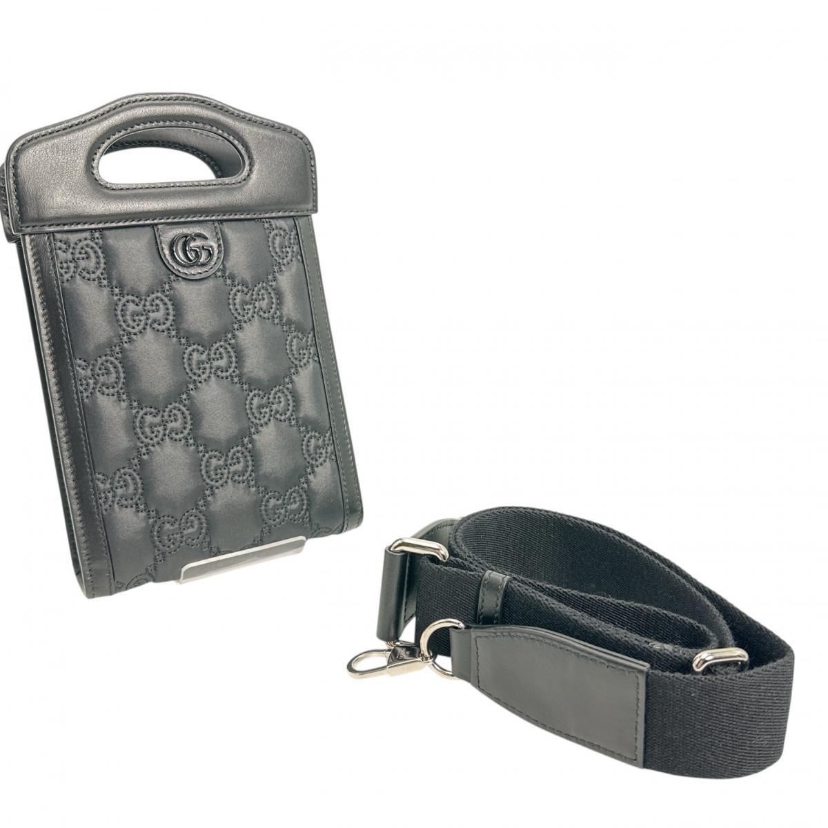 Gucci 723776ï¿½@ , 2WAY GG Matelasse Leather Nylon Black Shoulder Bag
