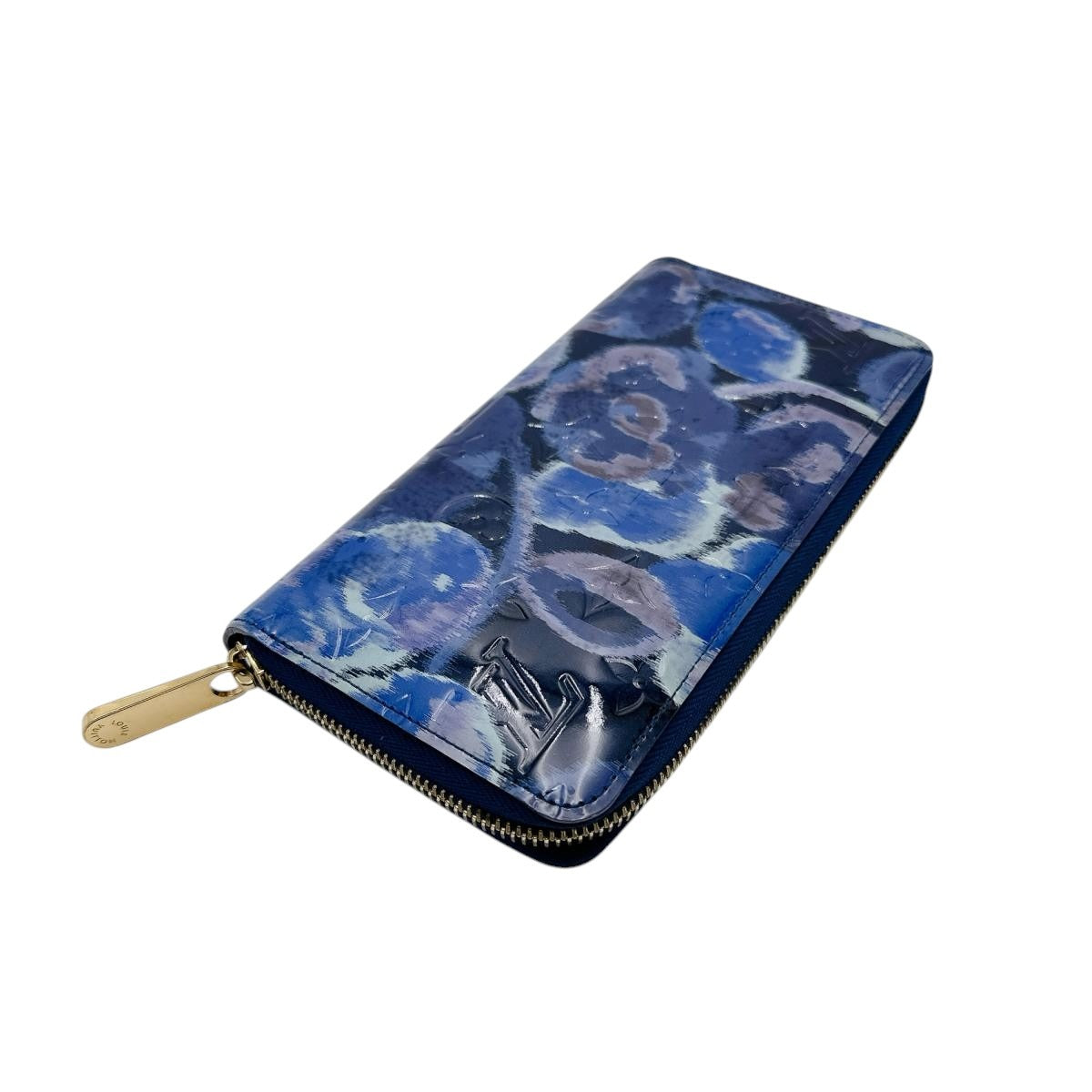 Louis Vuitton Long Purse M90018 Vernis Long Monogram Blue Wallet Case