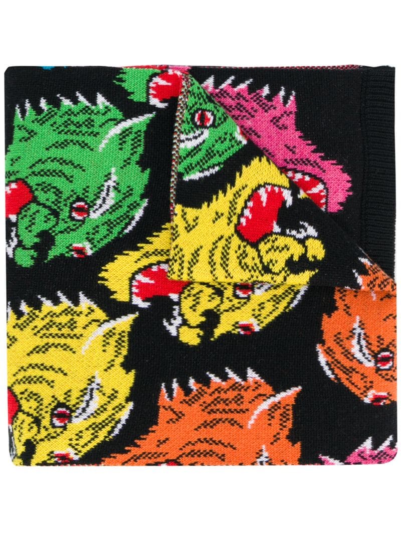 Gucci - tiger pattern scarf - men - Wool - One Size - Black
