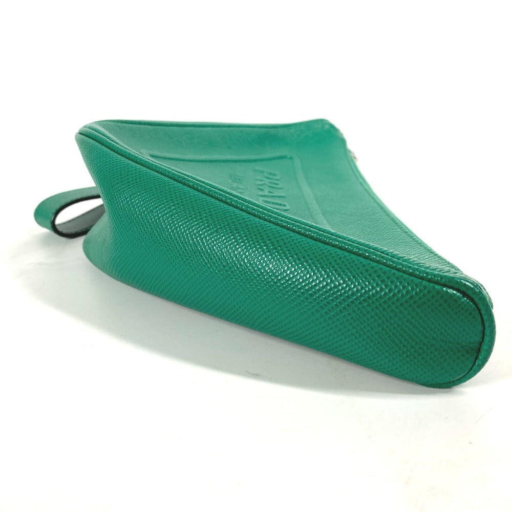 Clutch Bag Safiano Embossed Triangle Plate Mens Leather Green