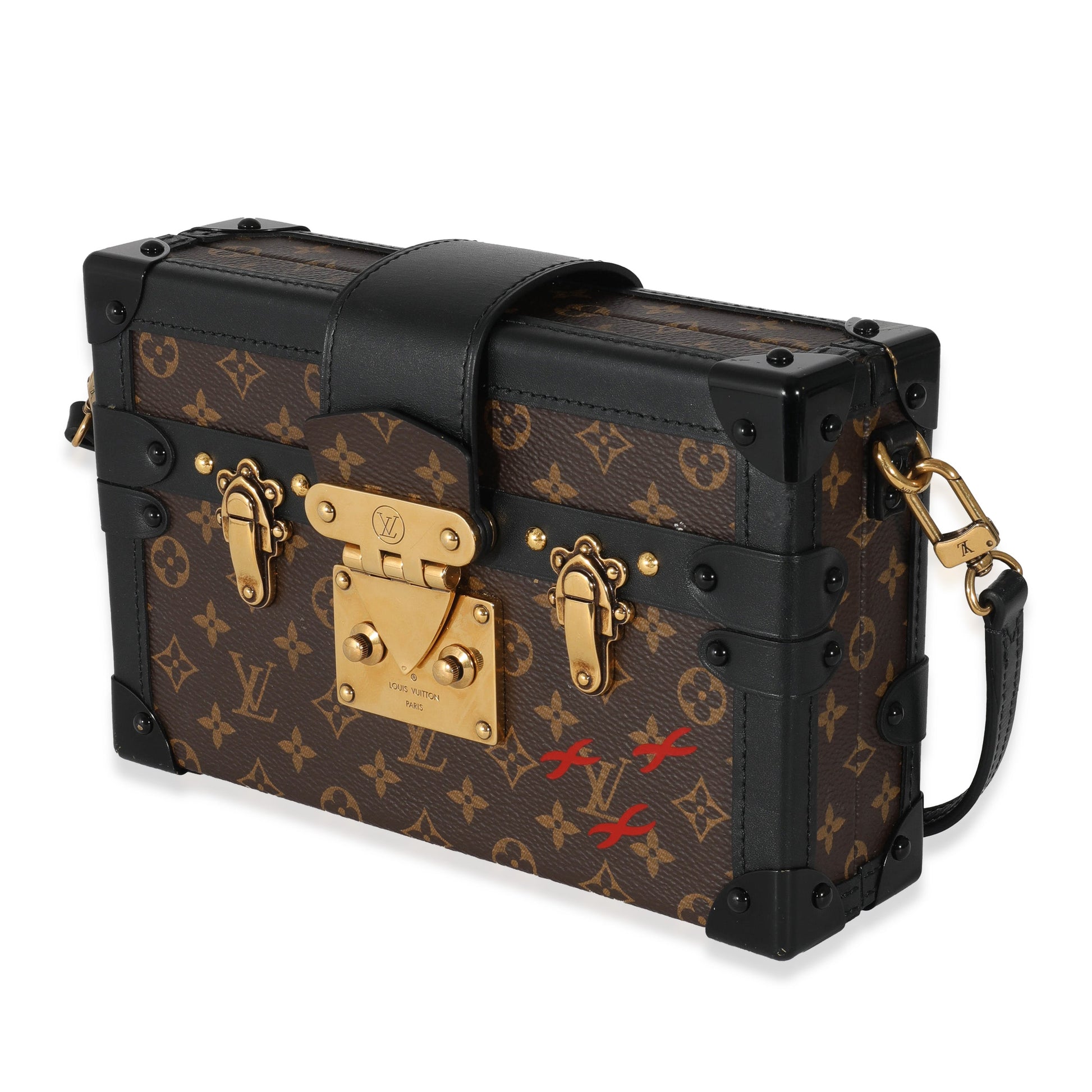 Louis Vuitton Petite Malle Monogram Canvas Calfskin Black Handbag