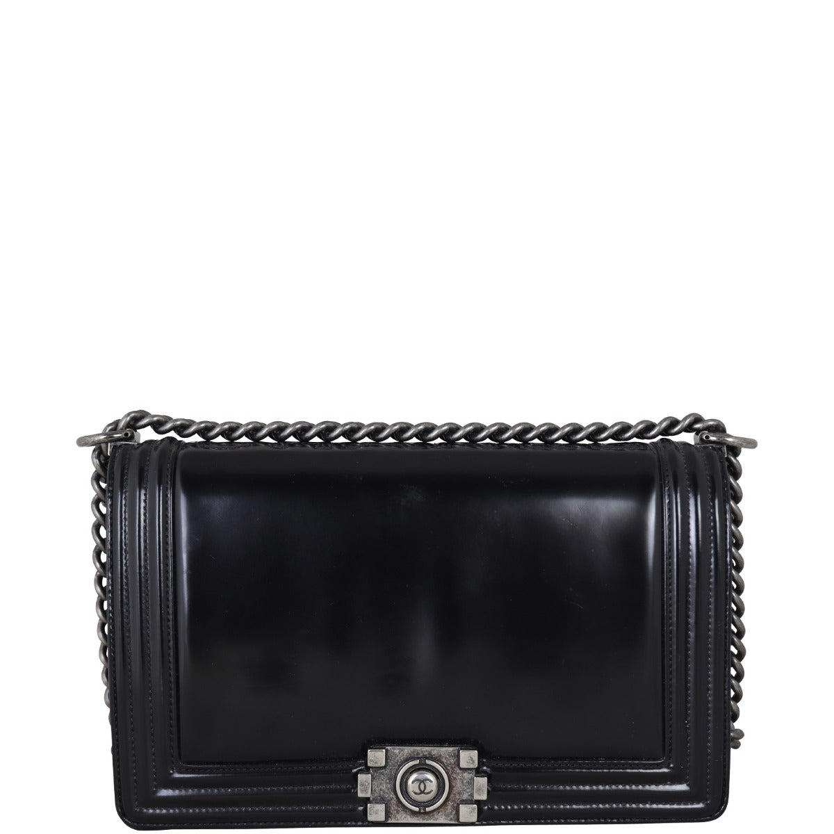 Chanel Boy Old Glazed Hardware Handbag Silver Medium