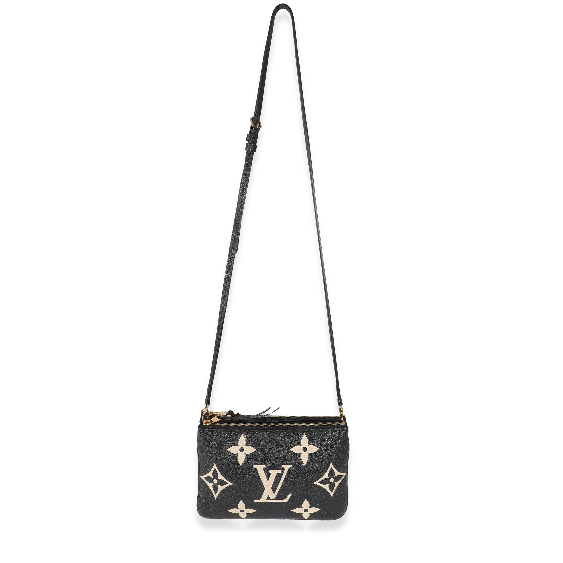 Louis Vuitton Empreinte Double Zip Pochette Monogram Black Beige Clutch Bag