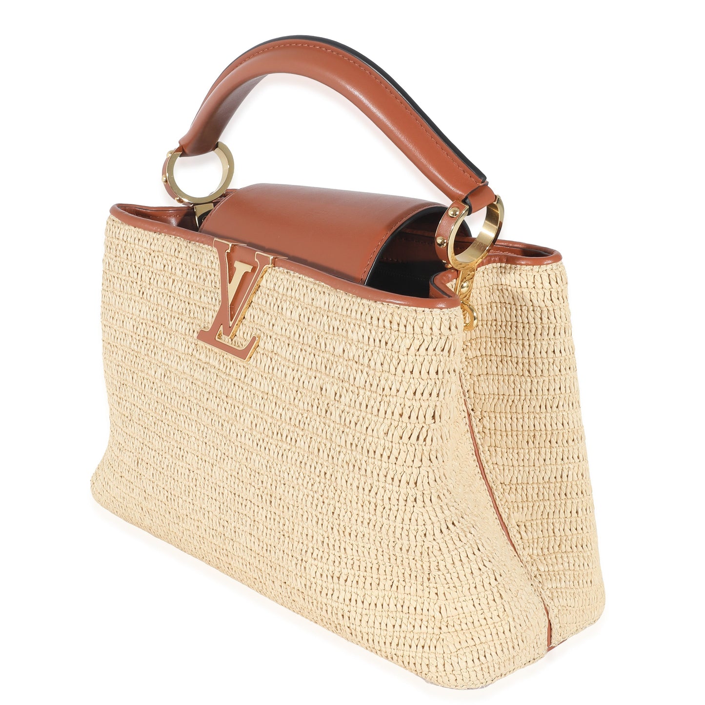 Louis Vuitton Caramel & Capucines MM Leather Raffia Beige Hat