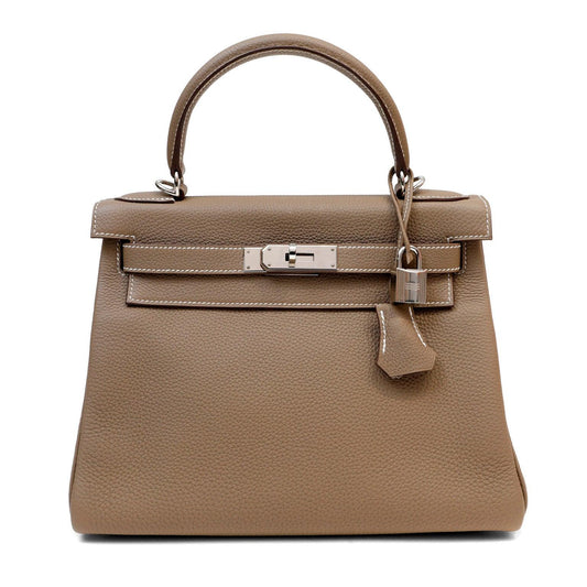 Hermes Etoupe Togo Kelly W Palladium Hardware Stitching Handbag White Travel Bag