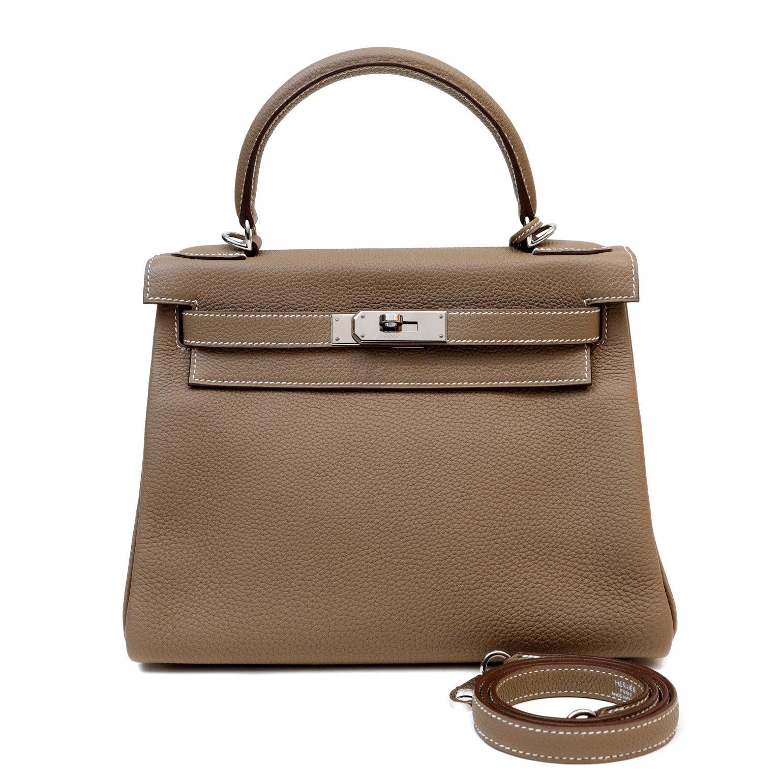 Hermes Etoupe Togo Kelly W Palladium Hardware Stitching Handbag White Travel Bag