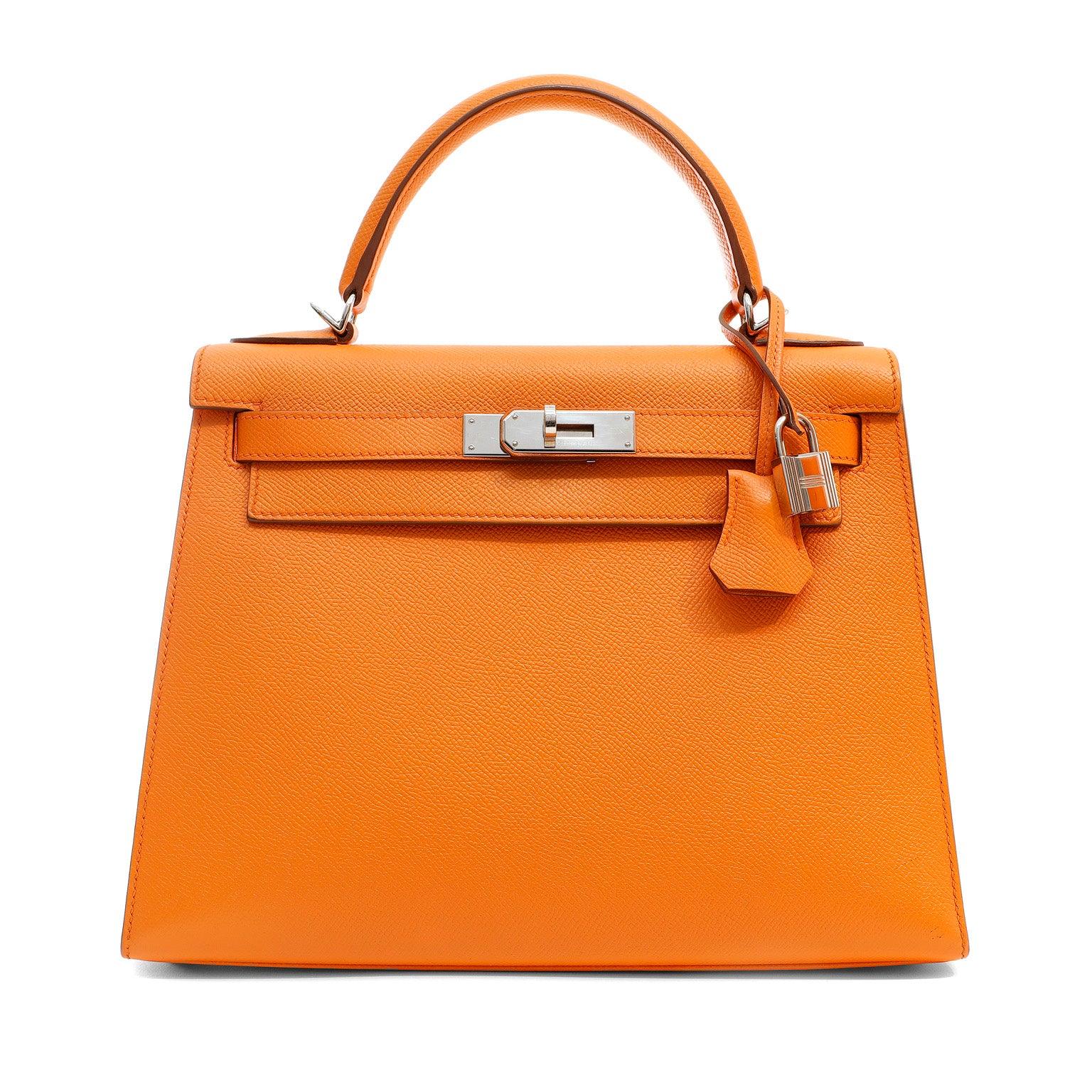 Hermes Mango Epsom Sellier Kelly W Palladium Hardware Handbag Orange Travel Bag