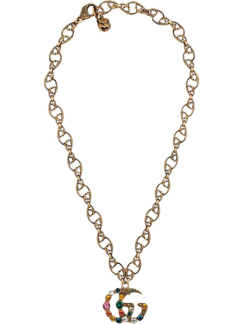 Gucci - Crystal Double G necklace - women - Crystal/Gold Plated Metal - One Size - Metallic