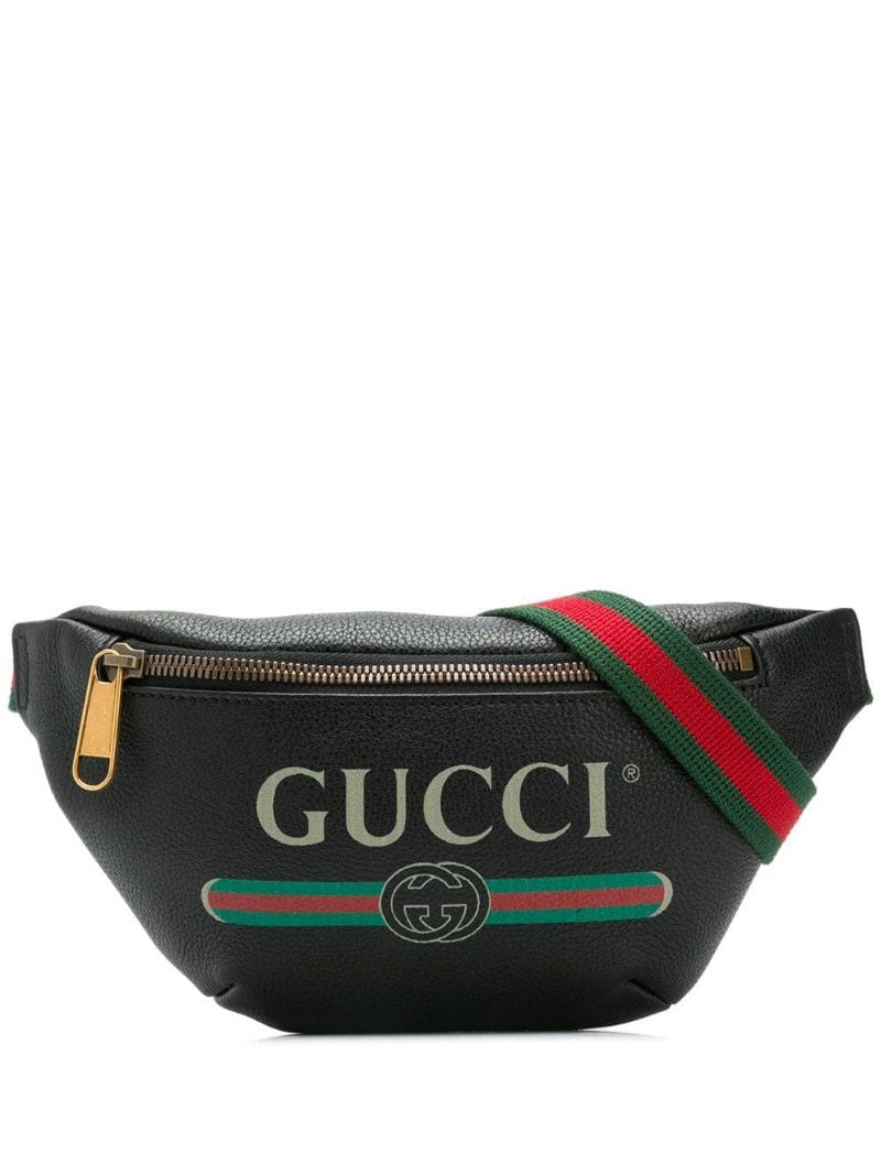 Gucci - logo print belt bag - men - Leather/Linen/Flax - 90 - Black