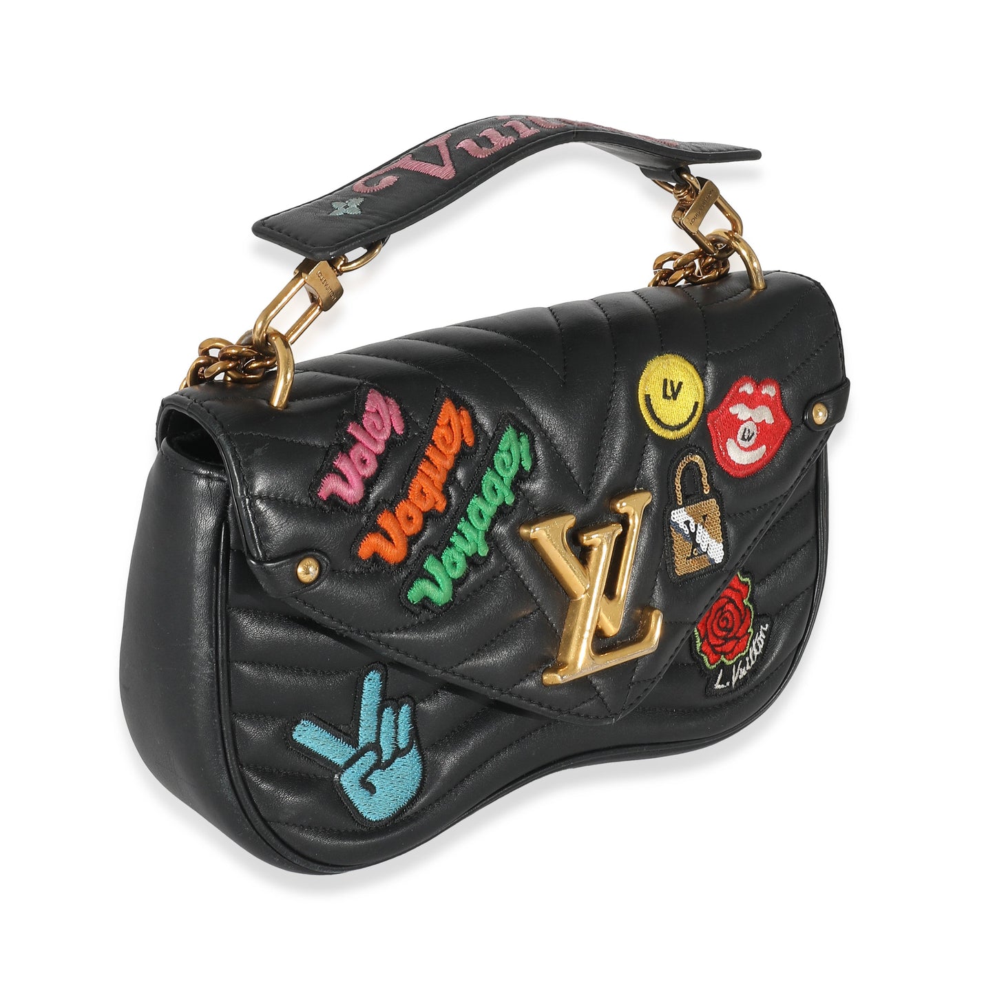 Louis Vuitton Patches New Wave MM Calfskin Black Chain Handbag
