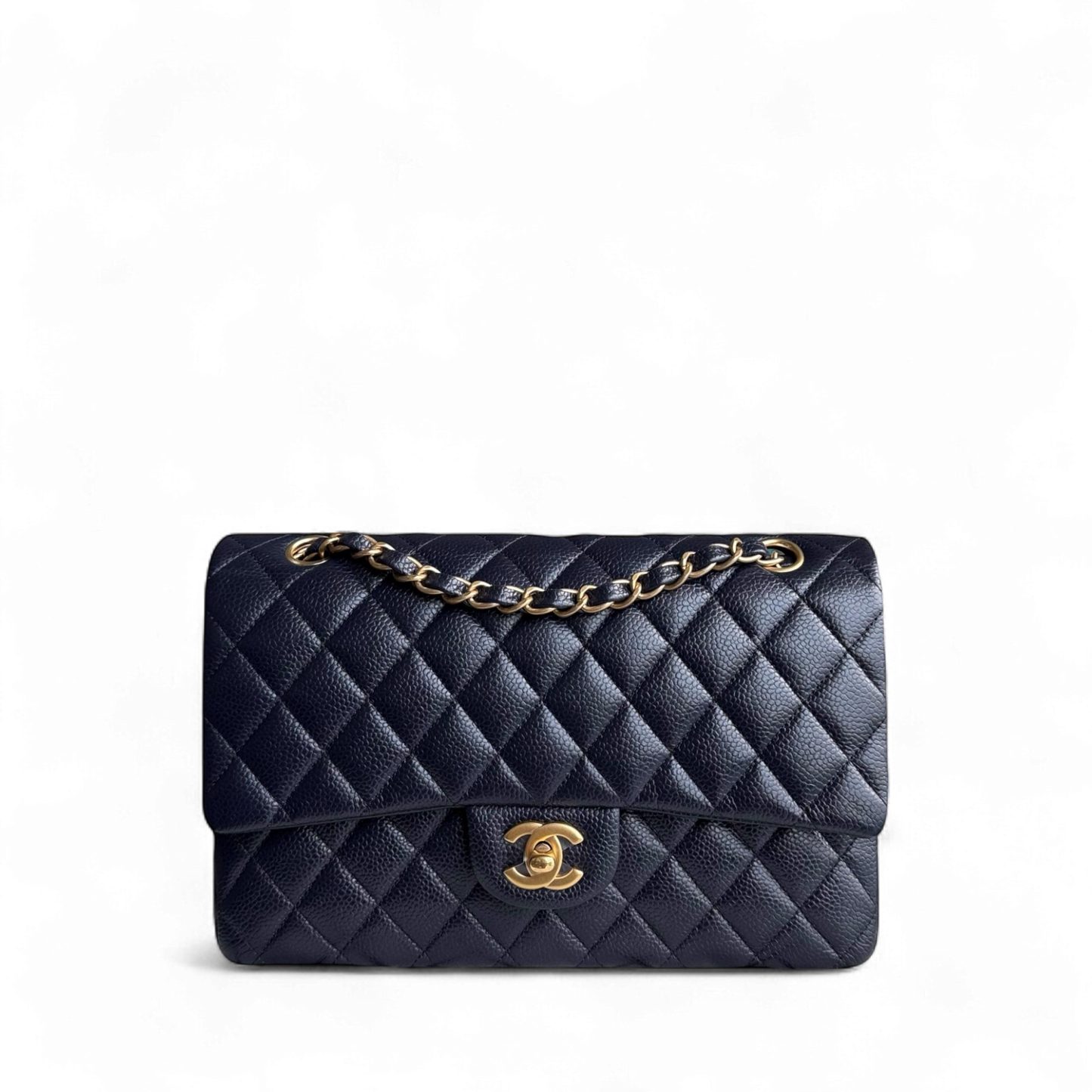 Chanel Classic Flap Medium - Caviar 25CM Quilted Grained Calfskin Dark Navy Midnight Blue Gold Hardware Series 21
