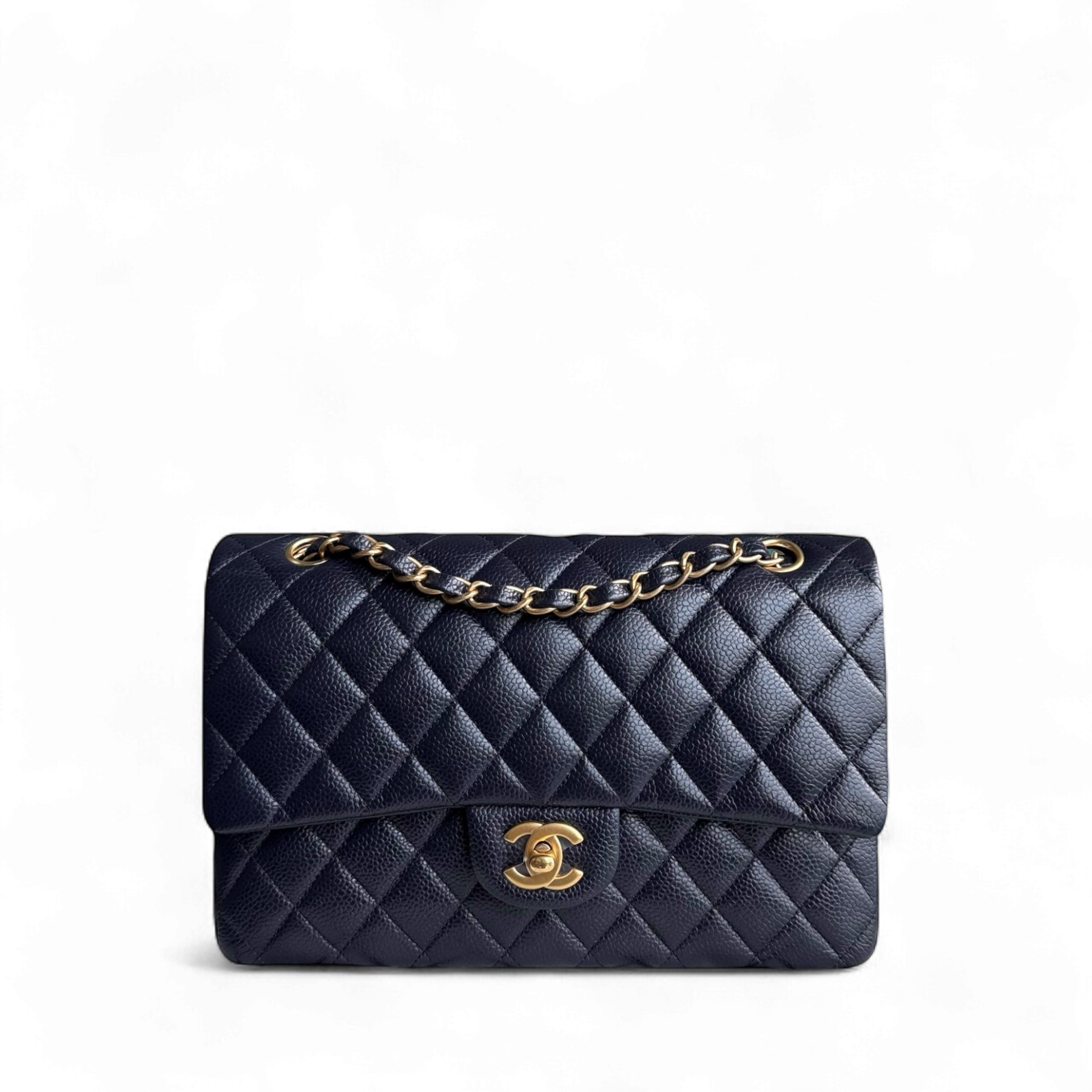 Chanel Classic Flap Medium - Caviar 25CM Quilted Grained Calfskin Dark Navy Midnight Blue Gold Hardware Series 21