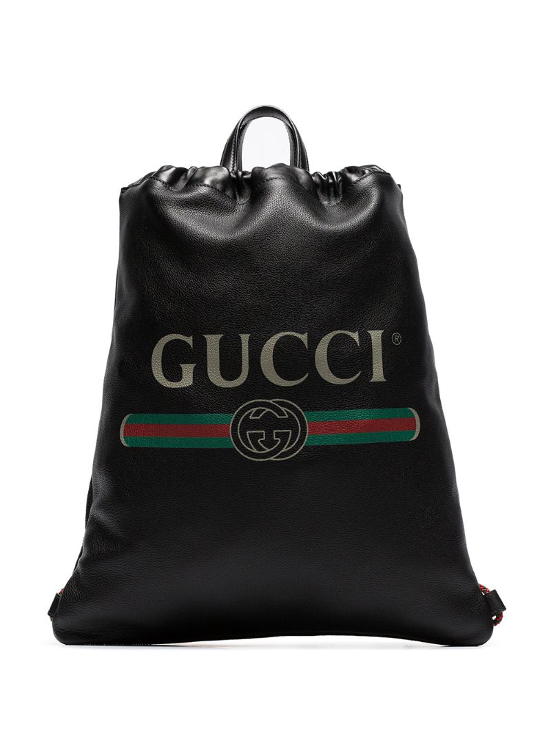 Gucci - logo print leather drawstring backpack - men - Leather - One Size - Black
