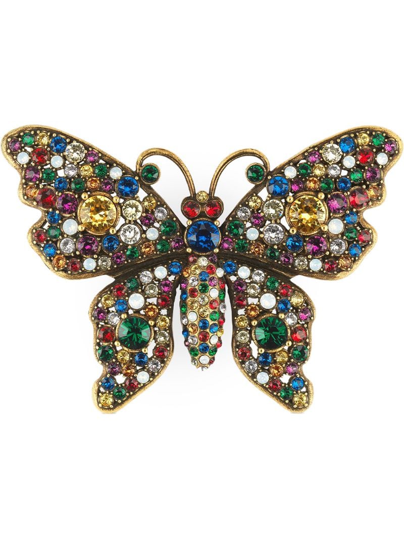 Gucci - Crystal studded butterfly brooch - women - Gold Plated Metal/Crystal - One Size - GOLD