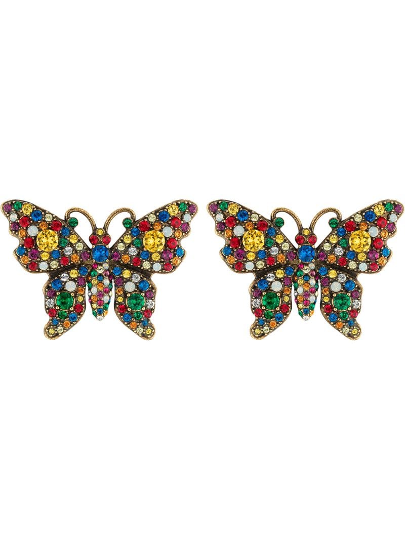 Gucci - Crystal studded butterfly earrings - men - Gold Plated Metal/Crystal - One Size - yellow