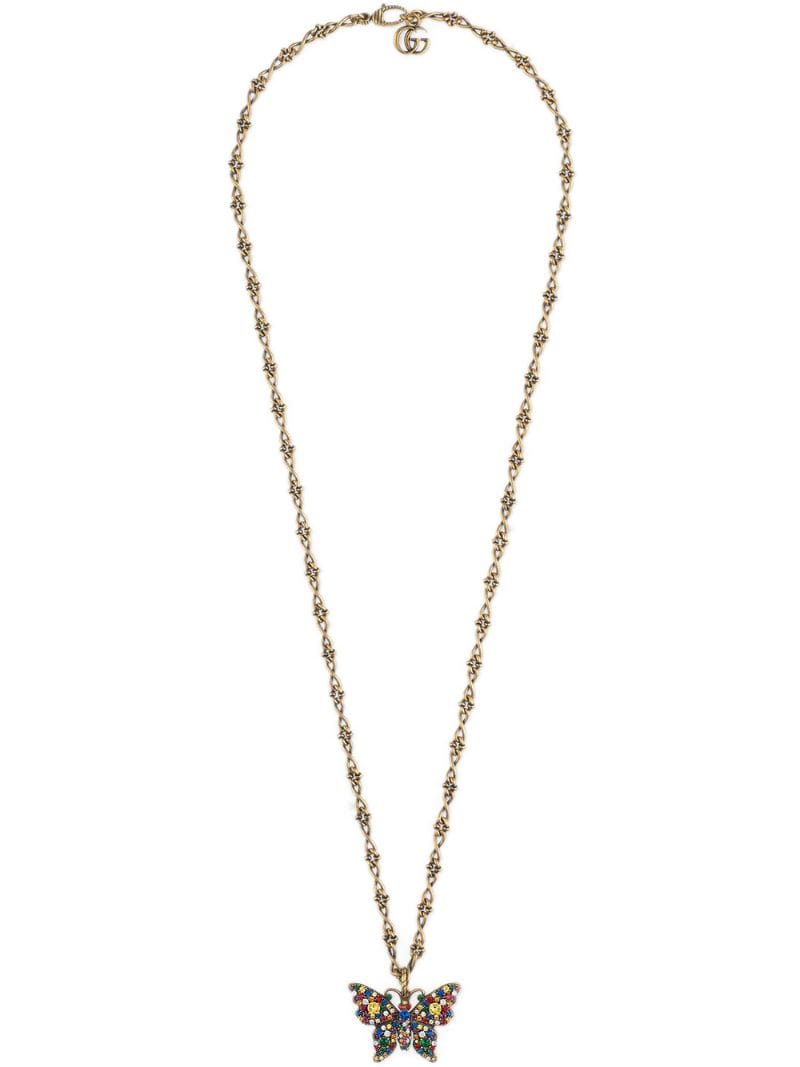 Gucci - Crystal studded butterfly necklace - men - Gold Plated Metal/Crystal - One Size - GOLD
