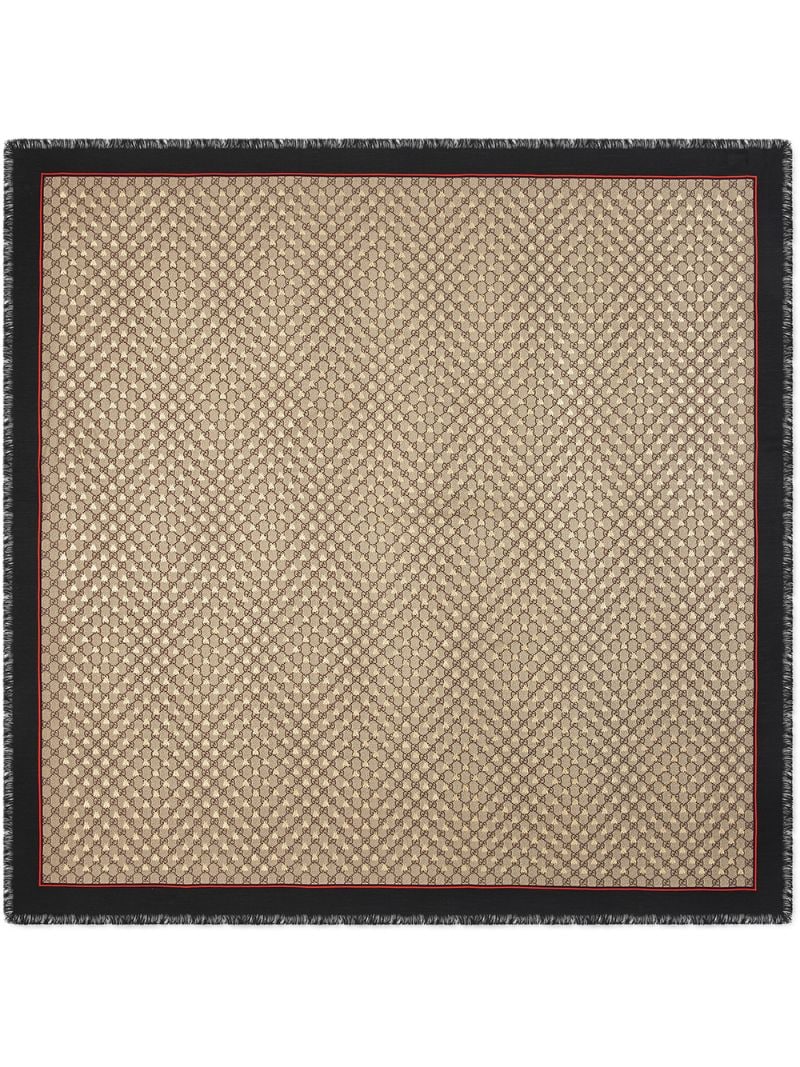 Gucci - Modal silk shawl with GG bees motif - women - Modal/Silk - One Size - NEUTRALS