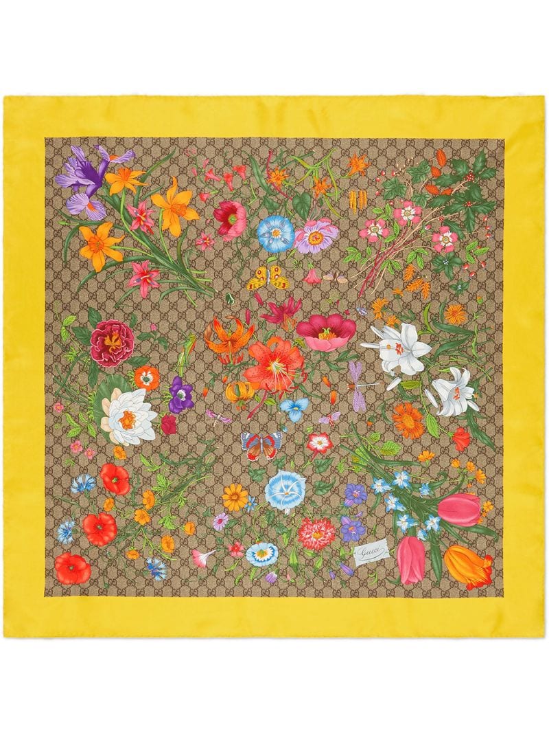 Gucci - Silk carré with GG Flora print - women - Silk - One Size - NEUTRALS