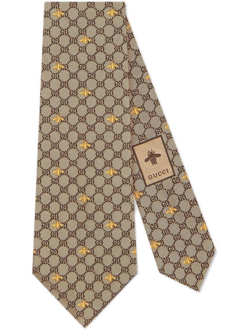 Gucci - GG bees tie - men - Silk - One Size - NEUTRALS