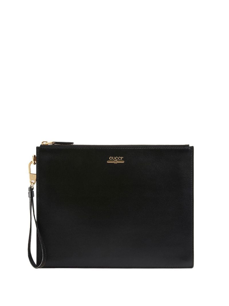 Gucci - Leather pouch with Gucci logo - men - Leather/Polyester - One Size - Black