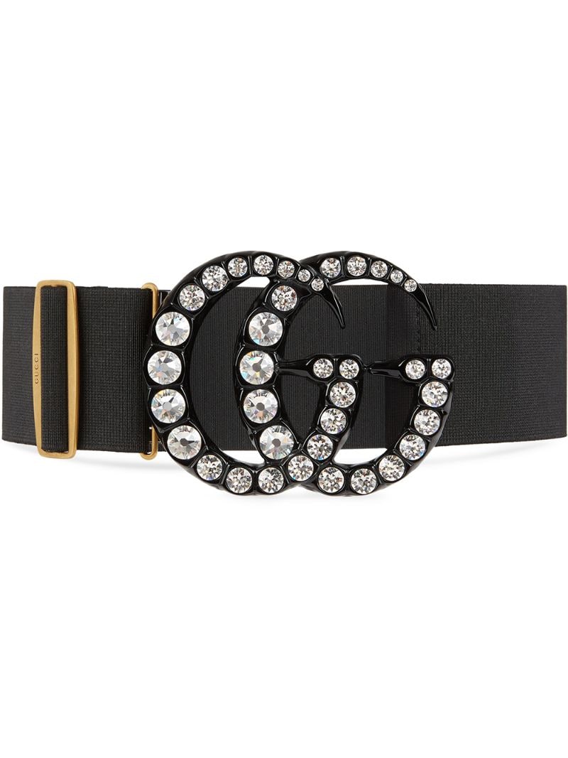 Gucci - Elastic belt with crystal Double G buckle - women - Elastodiene/Crystal/metal - 80, 85, 95 - Black