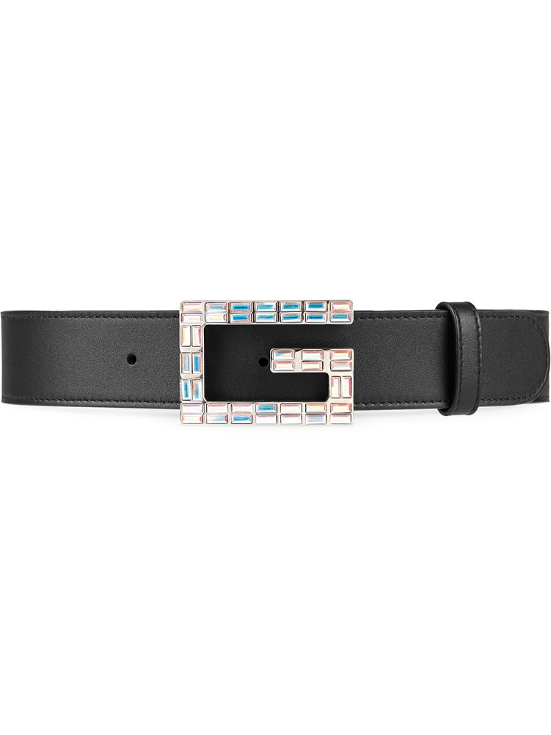 Gucci - square G buckle belt - women - Leather/Crystal - 70, 80, 85, 95, 90 - Black