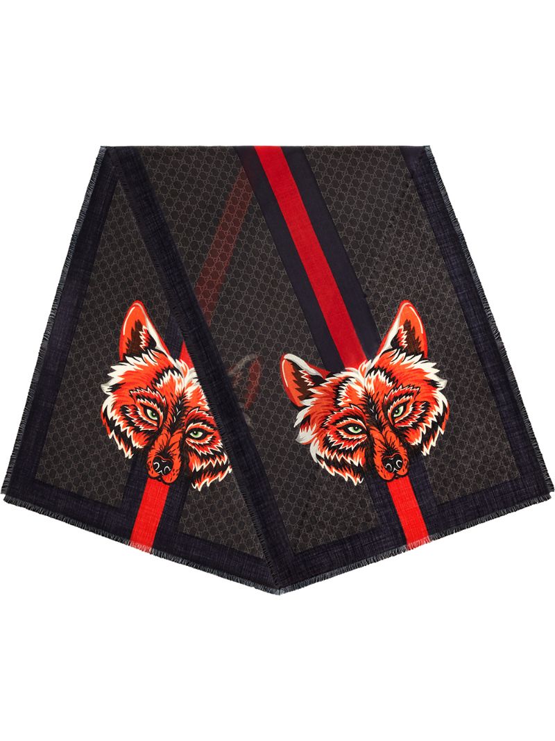 Gucci - GG wool stole with wolf - men - Wool - One Size - Black