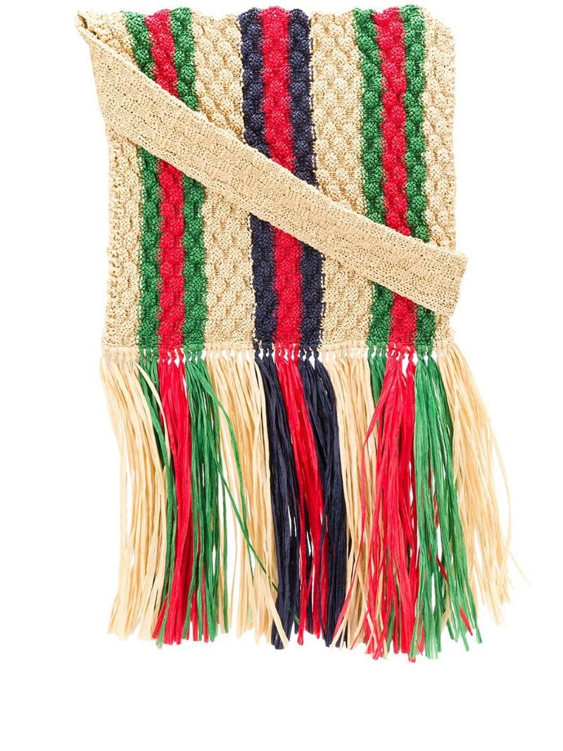 Gucci - striped straw shoulder bag - women - Straw - One Size - NEUTRALS