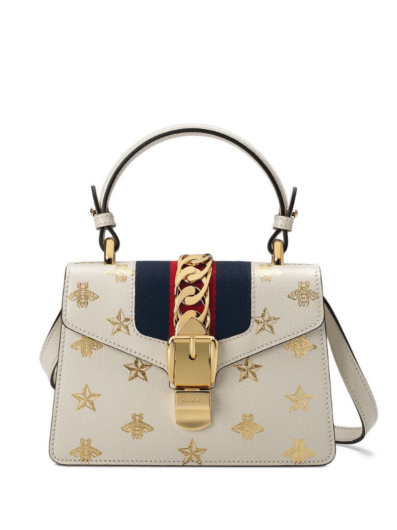 Gucci - Sylvie Bee Star mini leather bag - women - Nylon/Leather/Viscose - One Size - White