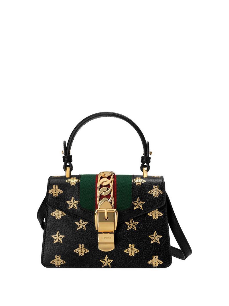 Gucci - Sylvie Bee Star mini leather bag - women - Nylon/Leather/metal - One Size - Black