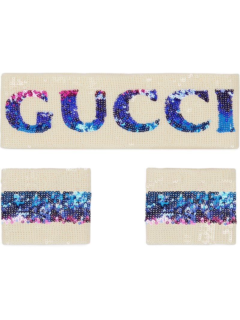 Gucci - sequinned headband and wrist cuffs - women - Cotton - L, M - White