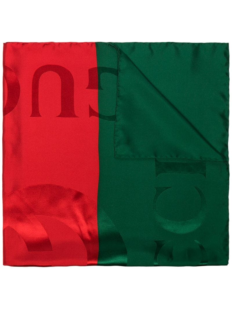 Gucci - red and green GG logo silk scarf - women - Silk - One Size - Red