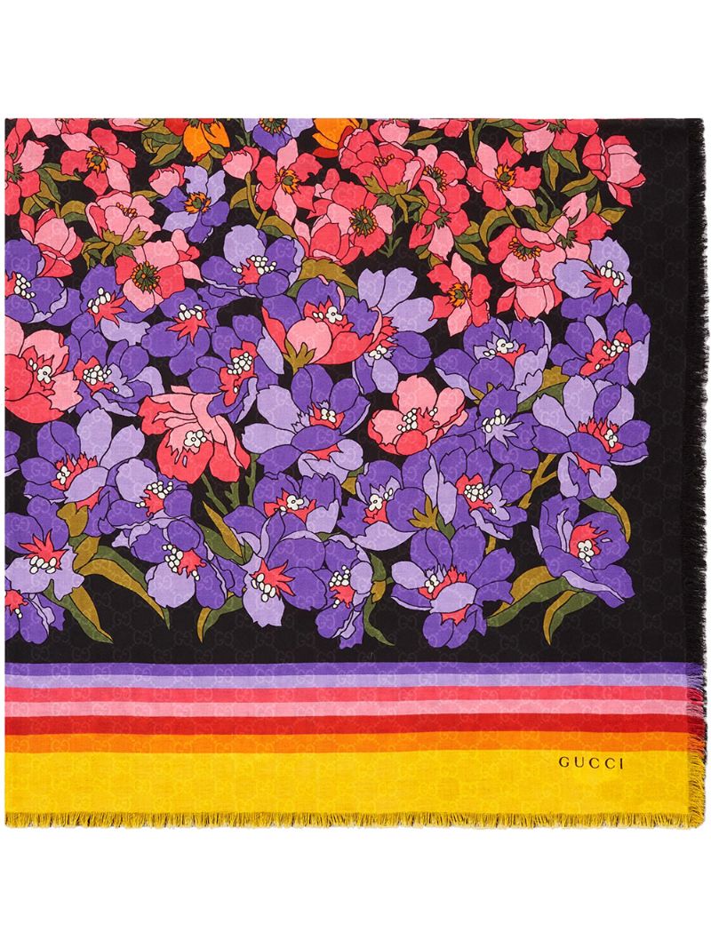 Gucci - degradé floral print scarf - women - Wool - One Size - Black