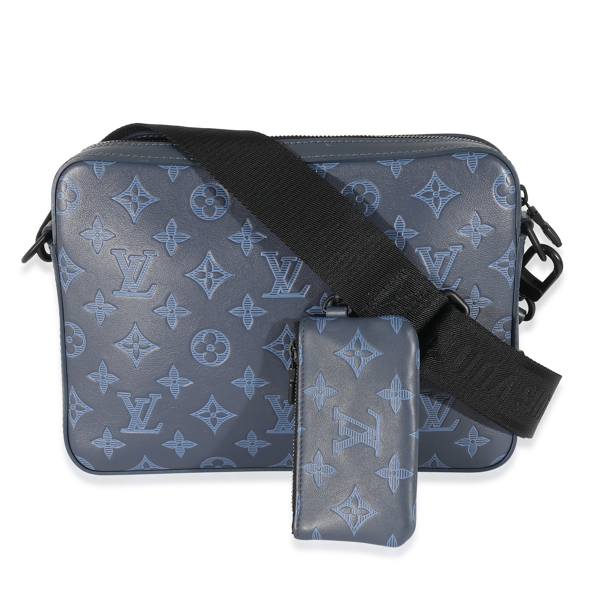 Louis Vuitton Shadow Duo Messenger Monogram Calfskin Navy Crossbody Bag