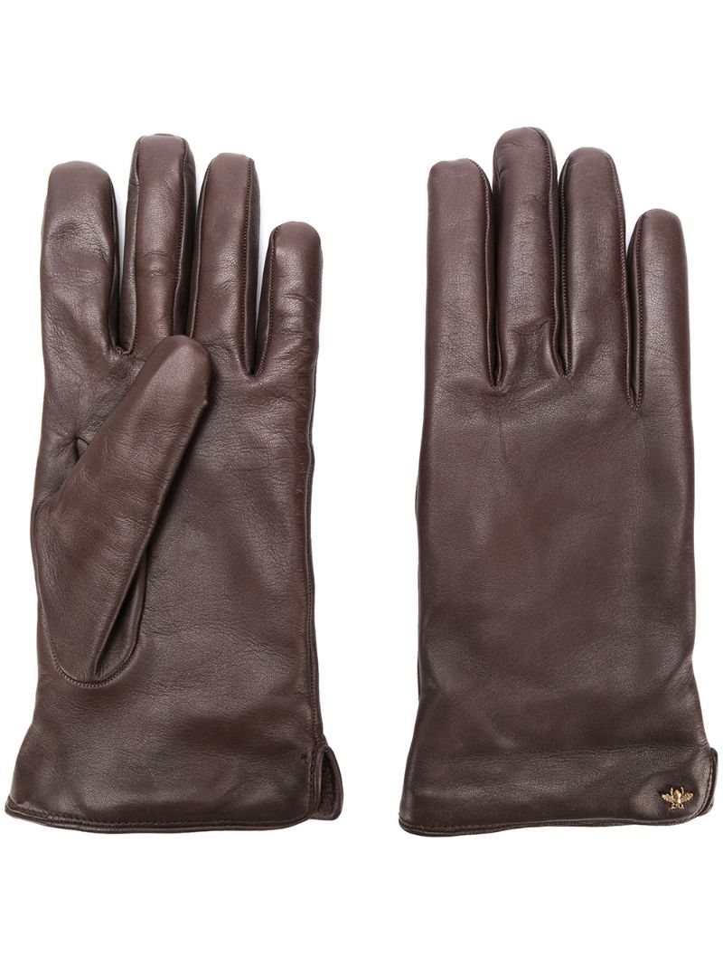 Gucci - bee motif gloves - men - Cashmere/Lamb Skin - 10 - Brown