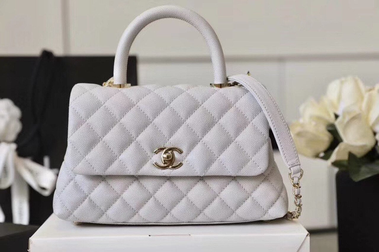 Chanel Coco With Top Handle Bag Toned Hardware White Gold Travel Bag