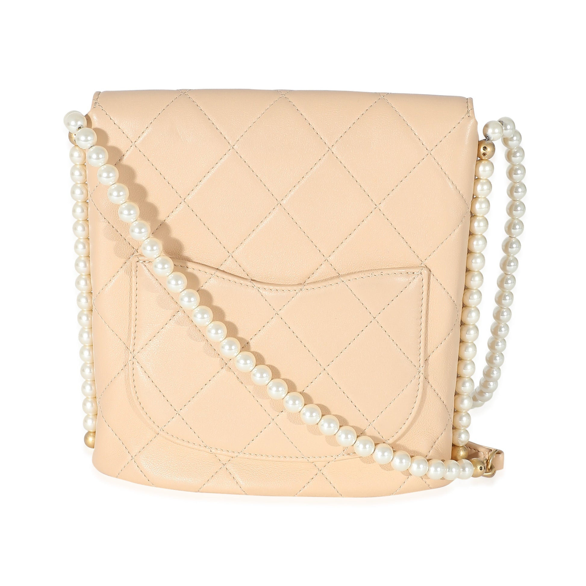 Chanel Beige Quilted Calfskin Small Pearl Chain Hobo