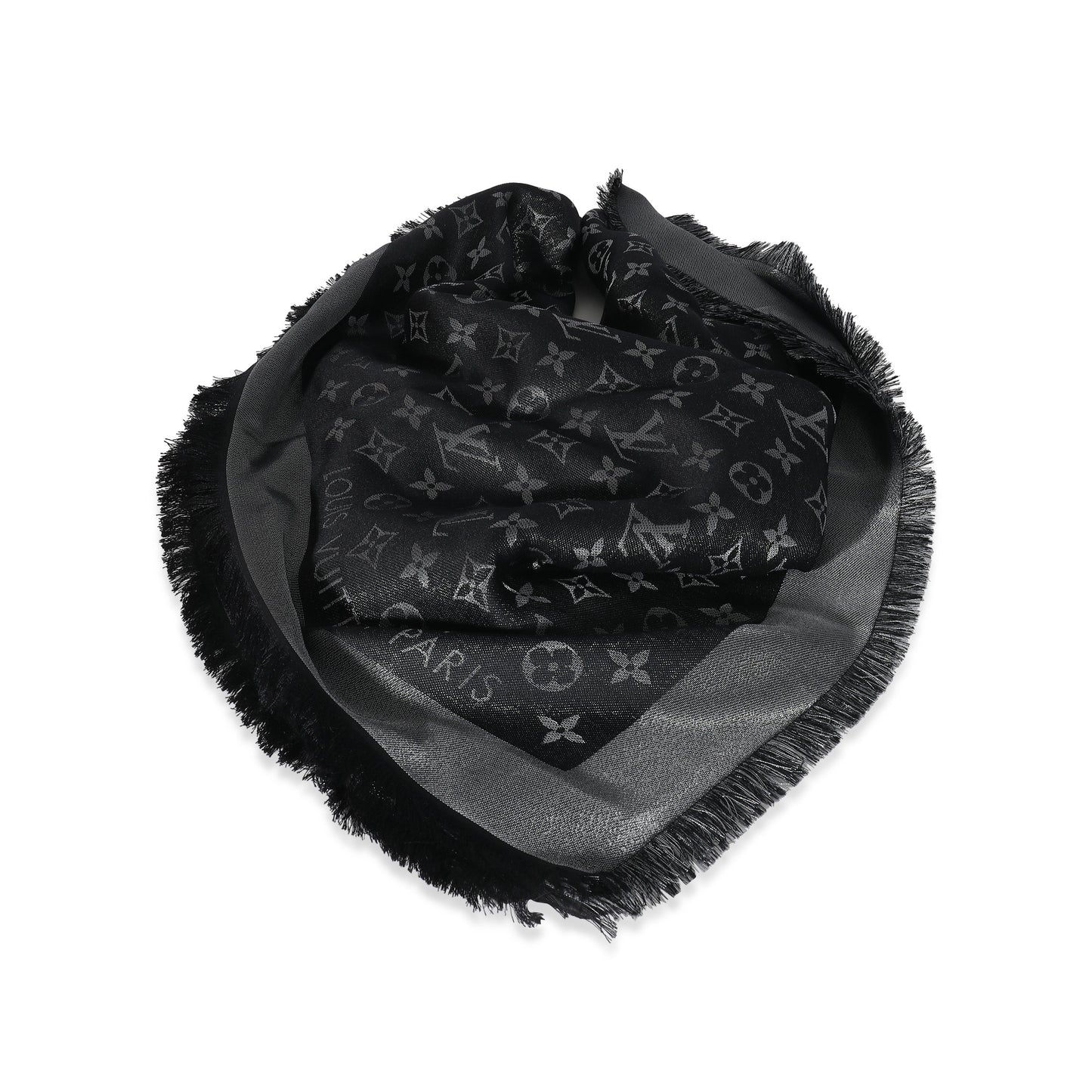 Louis Vuitton Silk Blend Shine Shawl Monogram Black Scarf