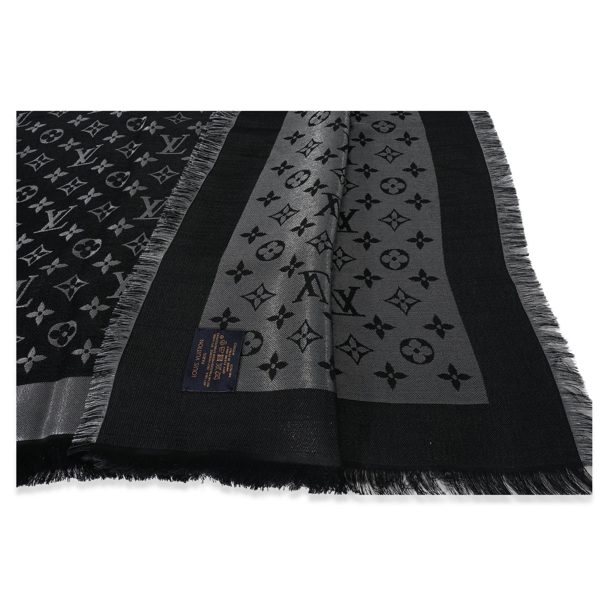 Louis Vuitton Silk Blend Shine Shawl Monogram Black Scarf
