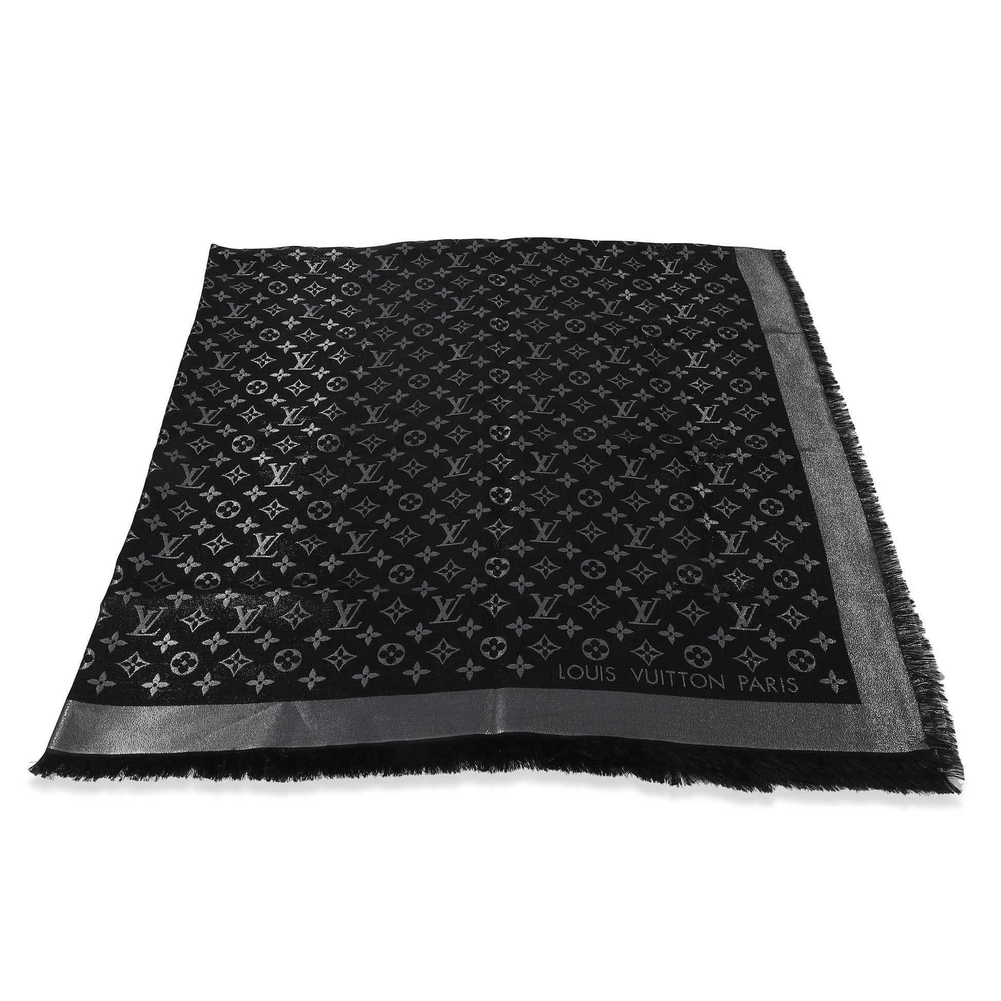 Louis Vuitton Silk Blend Shine Shawl Monogram Black Scarf
