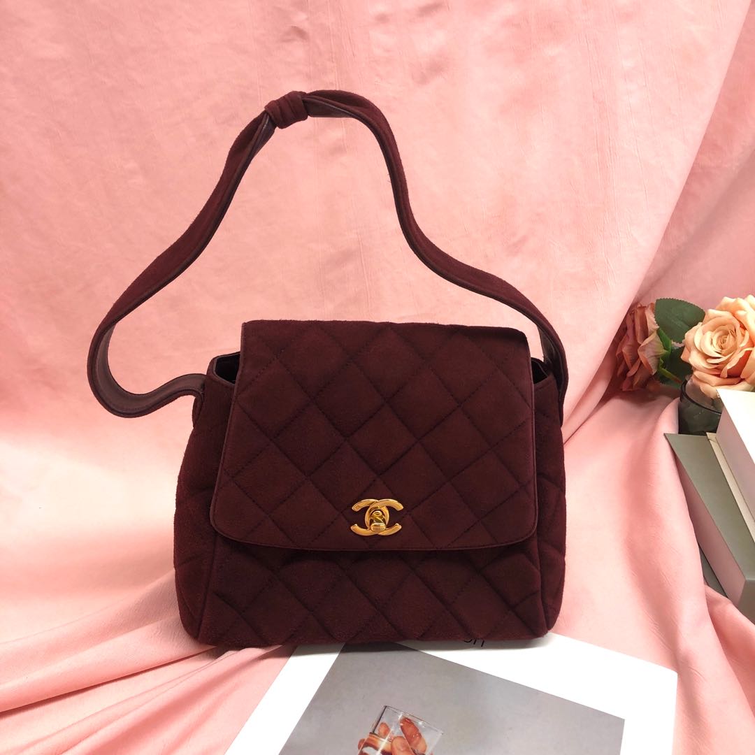Chanel Kelly Burgundy Suede Top Handle Leather Mini Bag