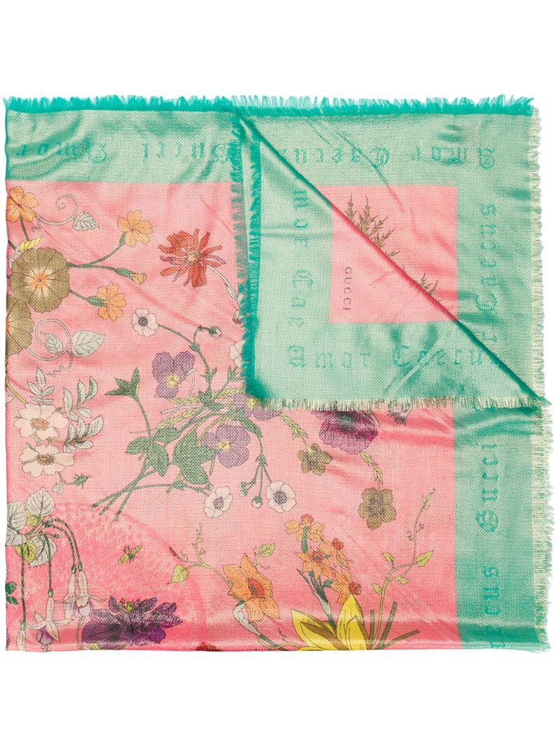Gucci - Flora Gothic print shawl scarf - women - Wool/Polyester - One Size - PINK