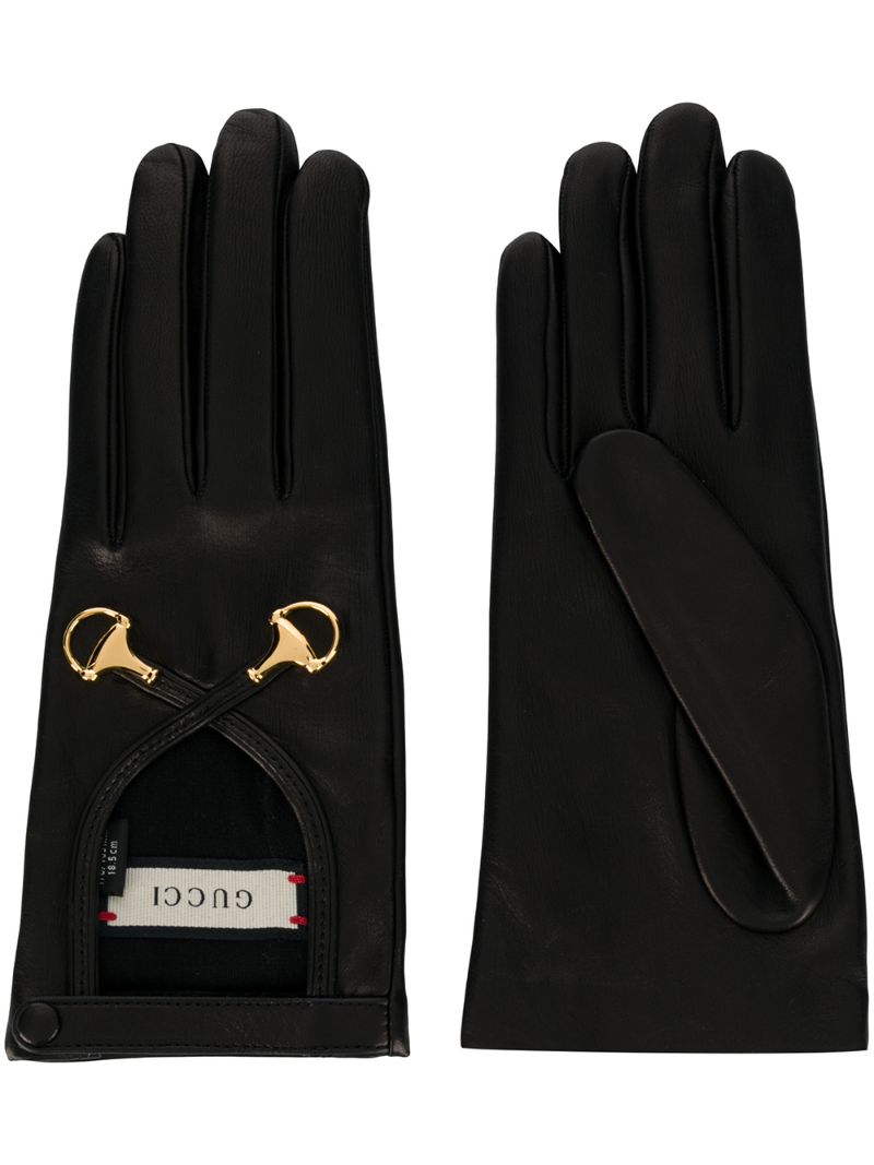 Gucci - hardware embellished gloves - women - Lamb Skin/Silk - 6.5 - Black