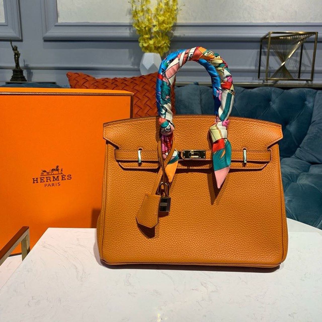Top Quality Birkin Orange Semi Handstitched With Gold Travel Bag