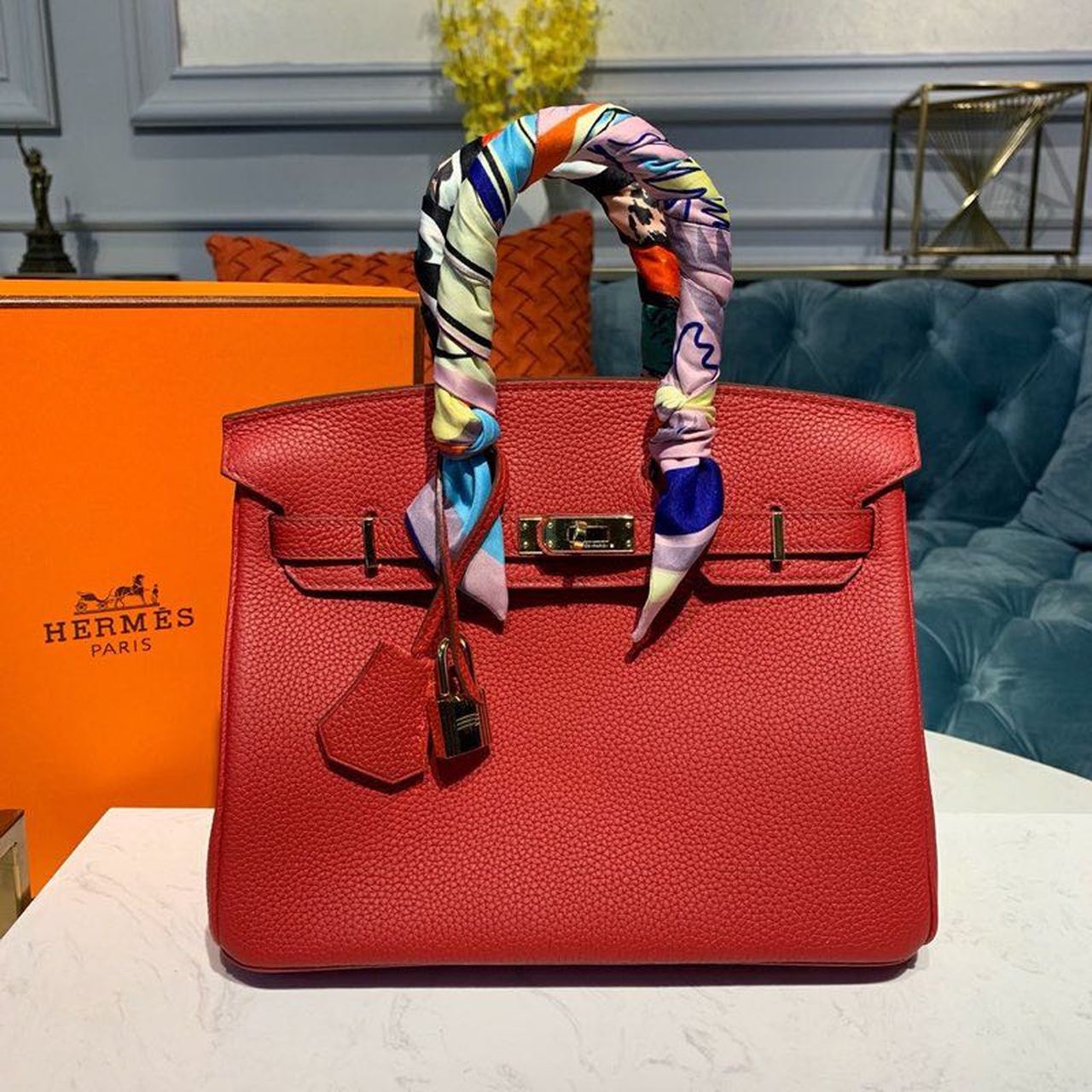 Top Quality Birkin Semi Handstitched With Toned Red Gold Travel Bag