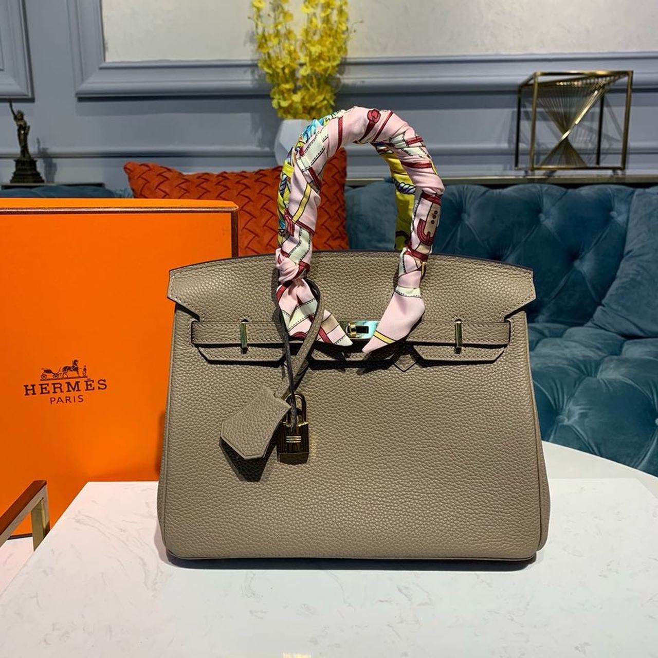 Top Quality Birkin Light Grey Semi Handstitched Gold Travel Bag