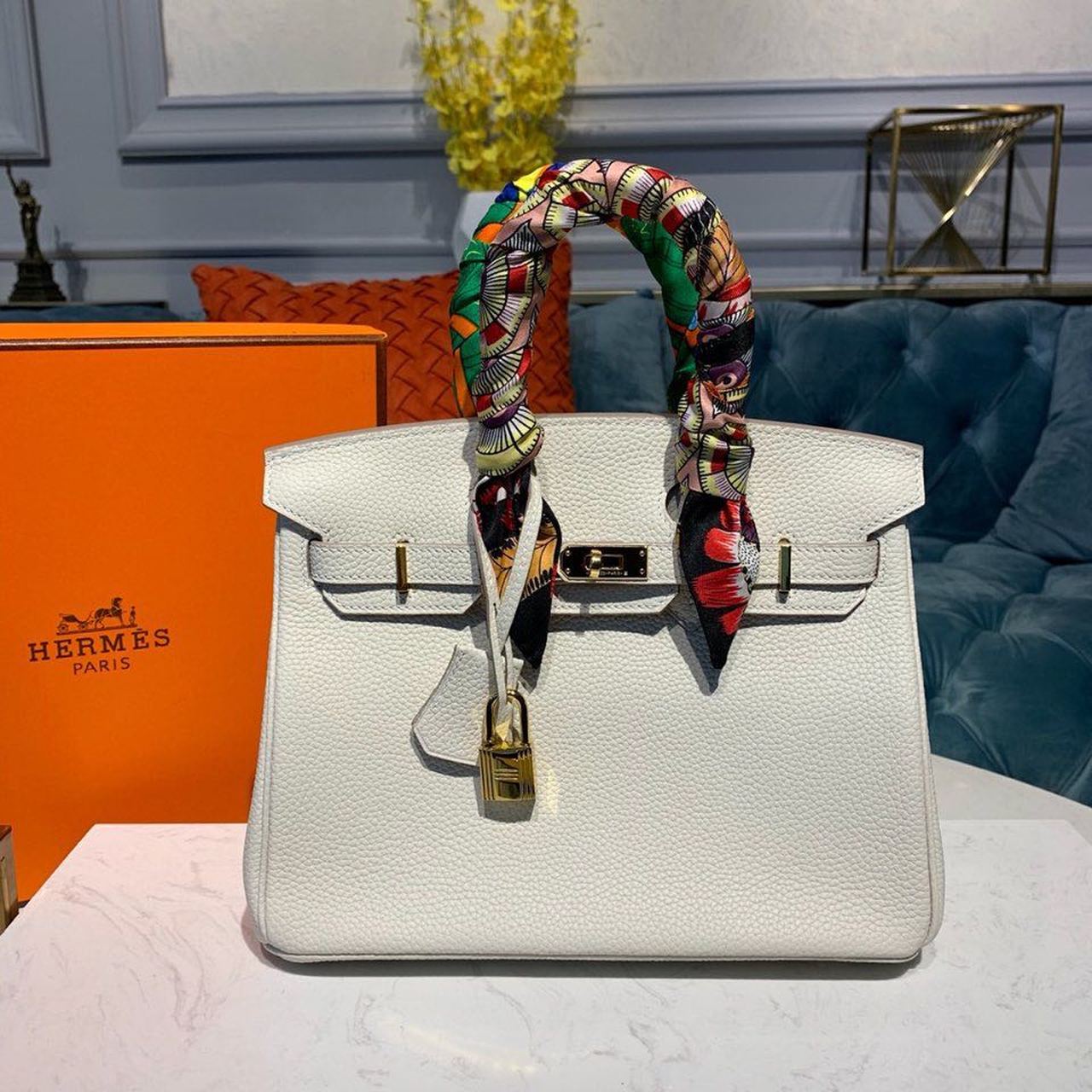 Top Quality Birkin Semi Handstitched With Toned White Gold Travel Bag