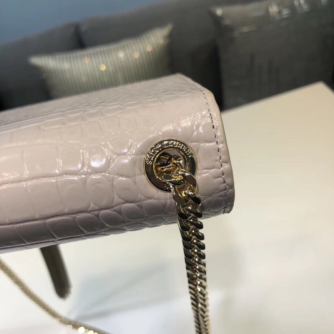 YSL Saint Laurent Kate Tassel Embossed 7.8in 20cm Beige Small Chain Handbag