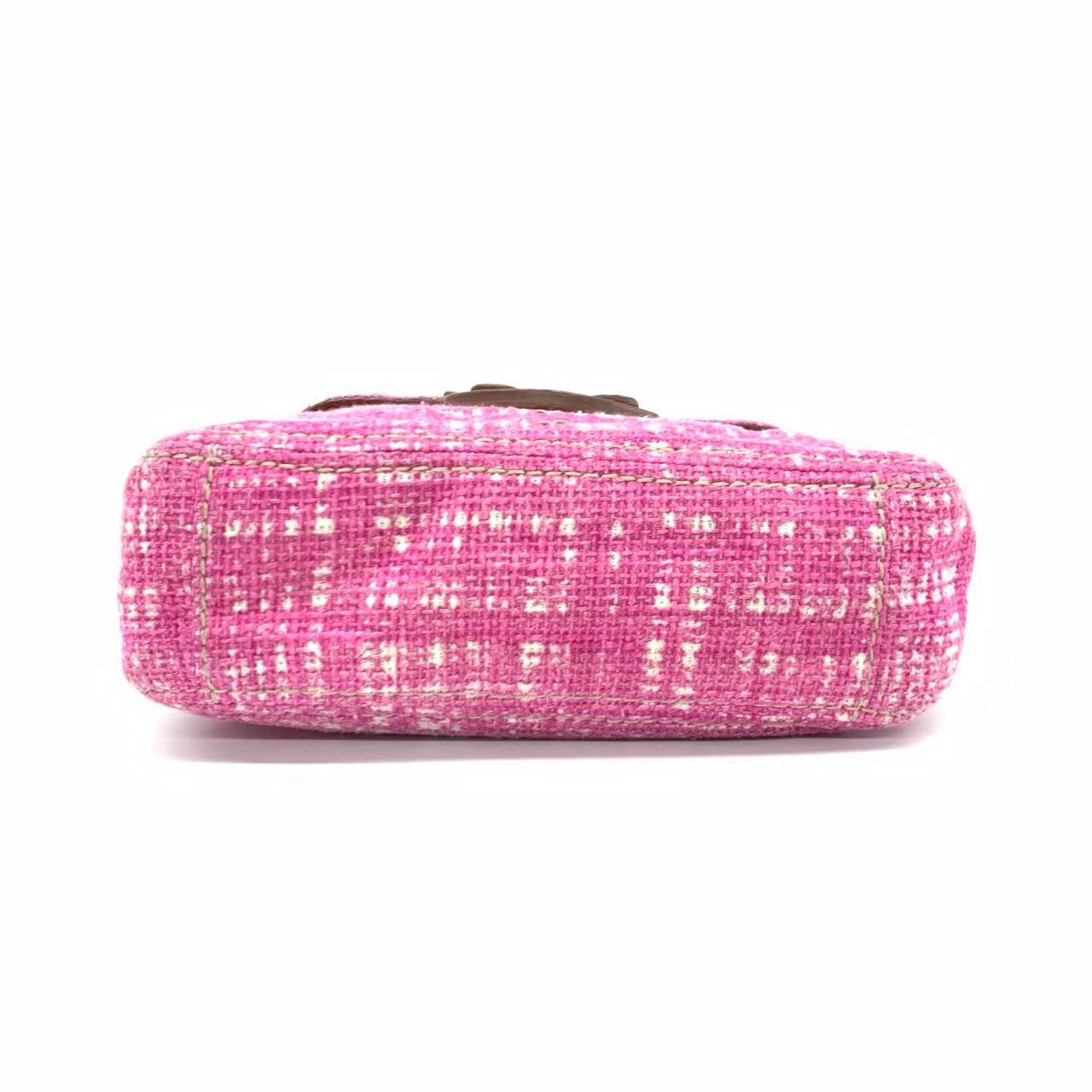 Prada Sound Lock Tweed Shoulder Bag Pink